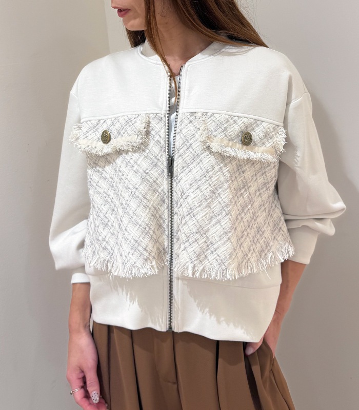 【GALENA】ラメツィード切替バックフリルジップアップブルゾン★☆70052-3102