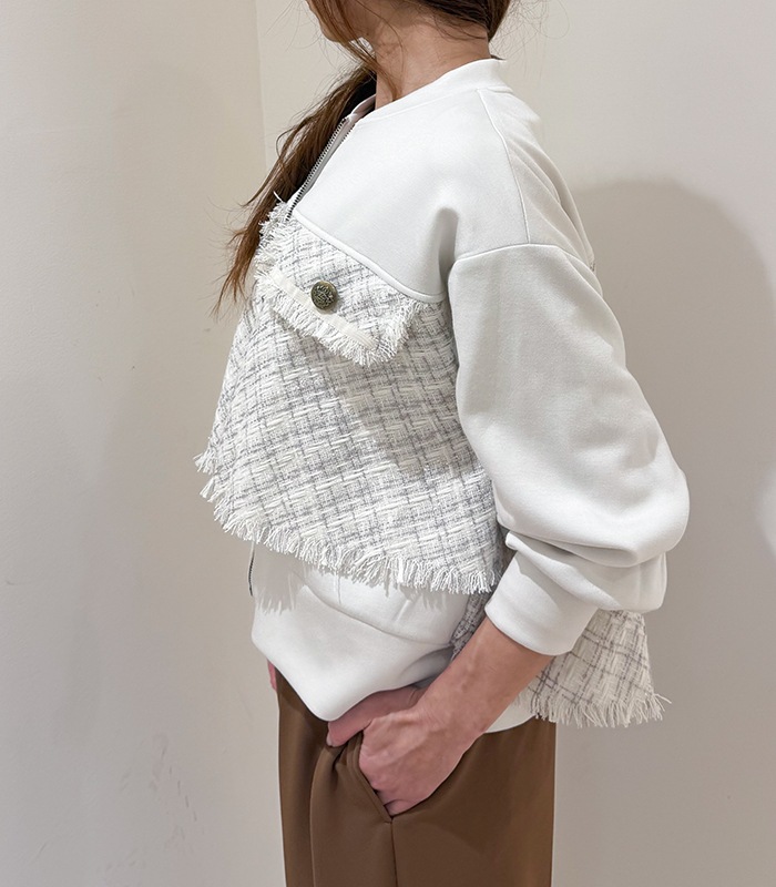 【GALENA】ラメツィード切替バックフリルジップアップブルゾン★☆70052-3102