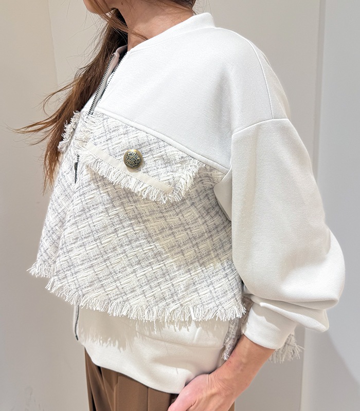 【GALENA】ラメツィード切替バックフリルジップアップブルゾン★☆70052-3102