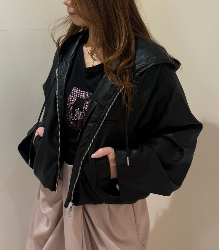 プラージュ　フェイクレザー　フーディー LUGIVA】フェイクレザーショートフーディー☆102618 | WEAR,アウター