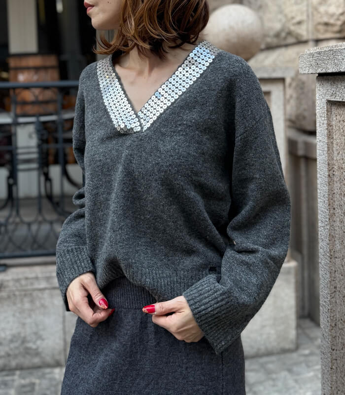【SALE】【GAUDI】スパンコールポイントVネックニット■☆IT521FD53022
