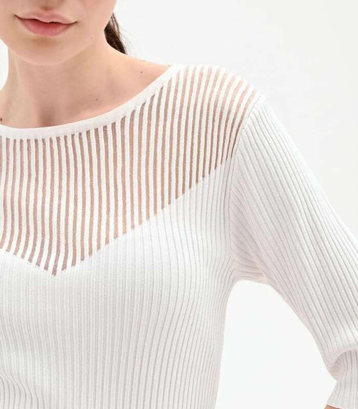 【RINASCIMENTO】デコルテ透け感リブニットTOPS★☆ITRIN12240