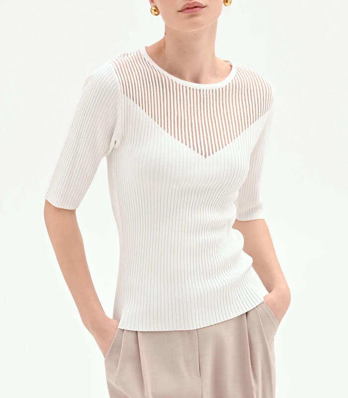 【RINASCIMENTO】デコルテ透け感リブニットTOPS★☆ITRIN12240