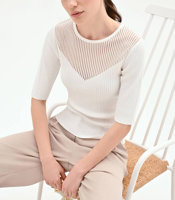 【RINASCIMENTO】デコルテ透け感リブニットTOPS★☆ITRIN12240