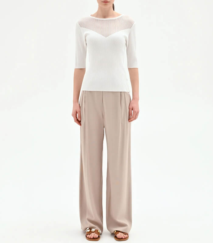 【RINASCIMENTO】デコルテ透け感リブニットTOPS★☆ITRIN12240