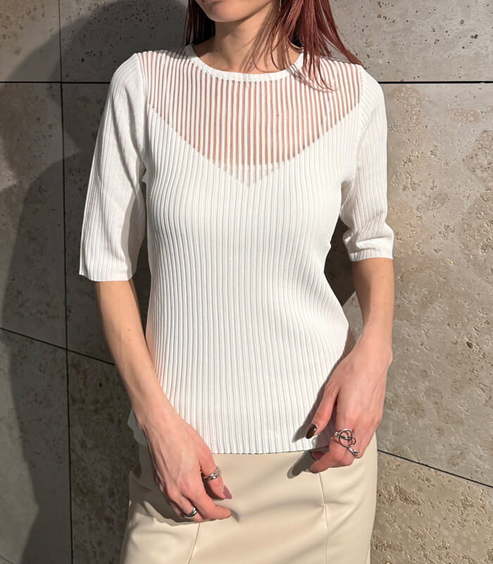 【RINASCIMENTO】デコルテ透け感リブニットTOPS★☆ITRIN12240