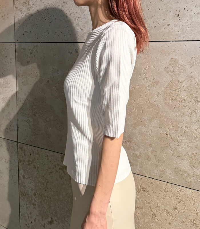 【RINASCIMENTO】デコルテ透け感リブニットTOPS★☆ITRIN12240