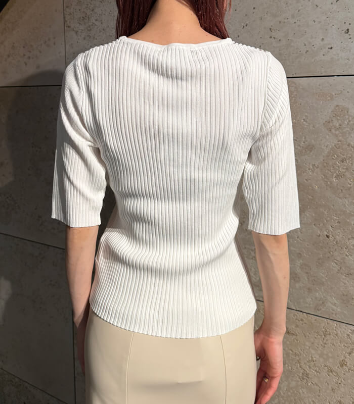 【RINASCIMENTO】デコルテ透け感リブニットTOPS★☆ITRIN12240