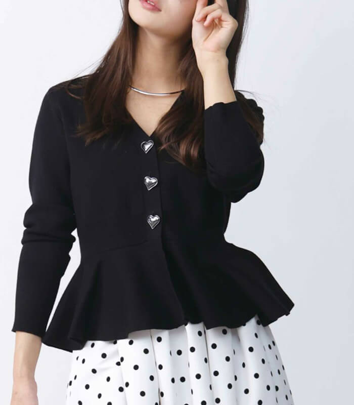 【PICCIN PERLA】ハートボタンペプラムカーディガン★☆904500