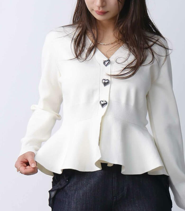 【PICCIN PERLA】ハートボタンペプラムカーディガン★☆904500