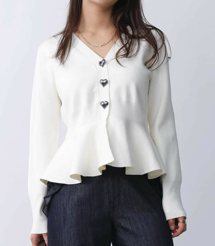 【PICCIN PERLA】ハートボタンペプラムカーディガン★☆904500