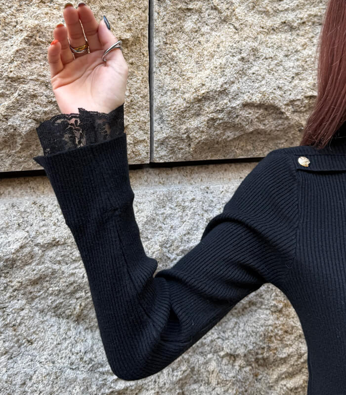 【SALE】【Desert Rose】ショルダーボタンレースレイヤードスリーブハイネックニット▼☆BDKT-80