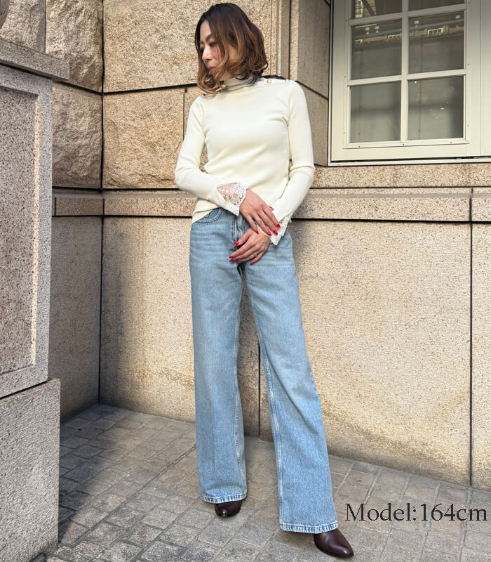 【SALE】【Desert Rose】ショルダーボタンレースレイヤードスリーブハイネックニット▼☆BDKT-80