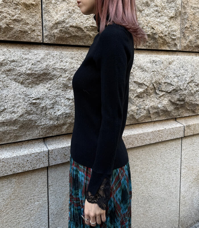 【SALE】【Desert Rose】ショルダーボタンレースレイヤードスリーブハイネックニット▼☆BDKT-80