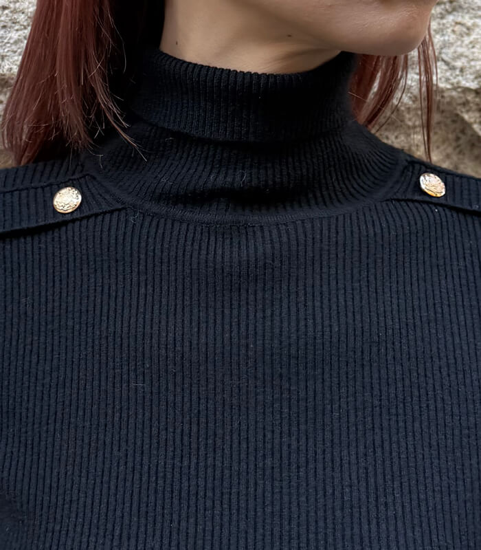 【SALE】【Desert Rose】ショルダーボタンレースレイヤードスリーブハイネックニット▼☆BDKT-80