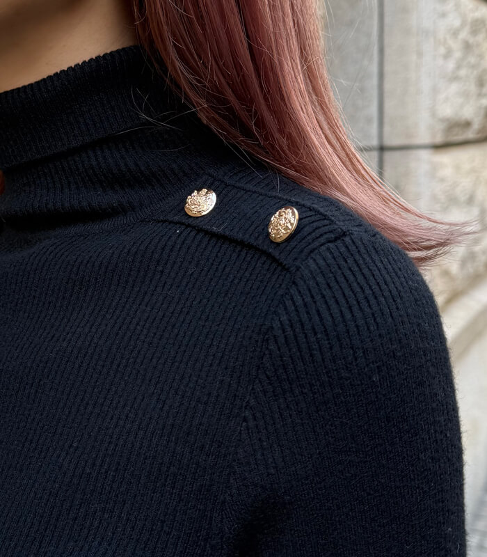 【SALE】【Desert Rose】ショルダーボタンレースレイヤードスリーブハイネックニット▼☆BDKT-80