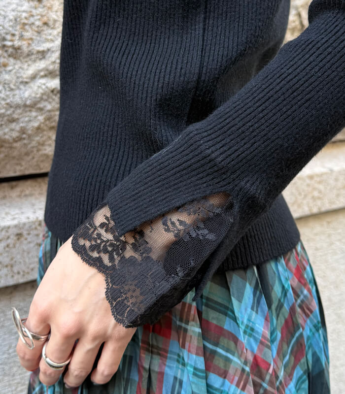 【SALE】【Desert Rose】ショルダーボタンレースレイヤードスリーブハイネックニット▼☆BDKT-80