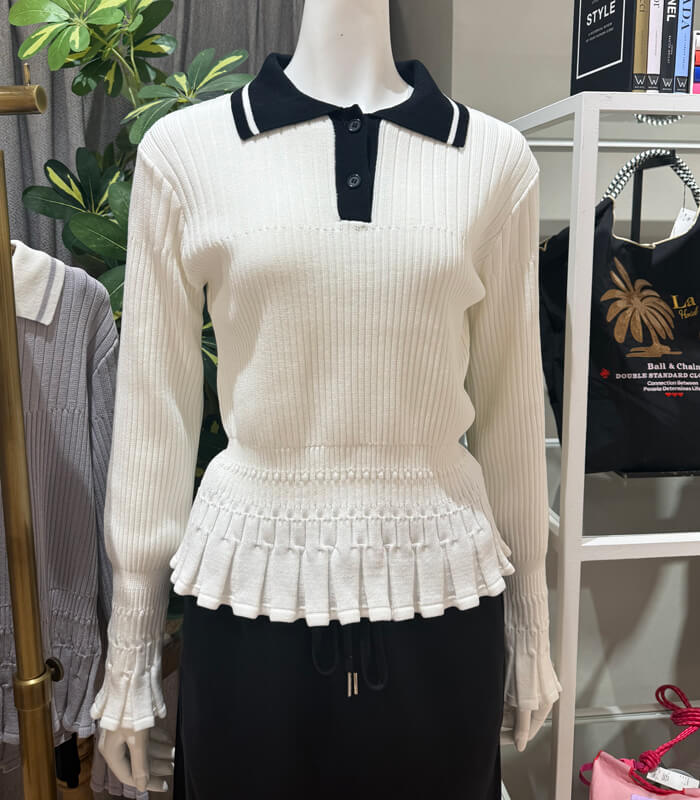 【MoNiLE】変形リブポロ衿ニット★40248