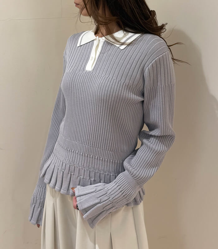 【MoNiLE】変形リブポロ衿ニット★40248