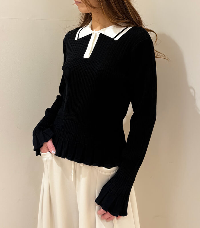 【MoNiLE】変形リブポロ衿ニット★40248