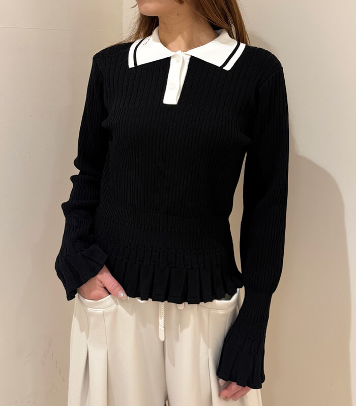 【MoNiLE】変形リブポロ衿ニット★40248