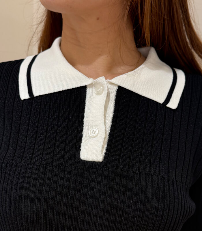 【MoNiLE】変形リブポロ衿ニット★40248