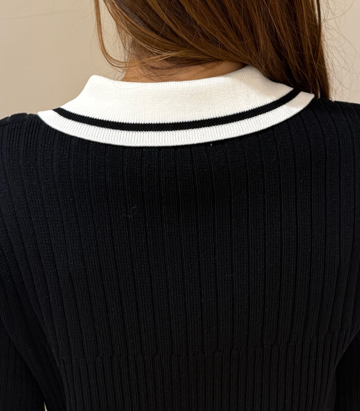 【MoNiLE】変形リブポロ衿ニット★40248