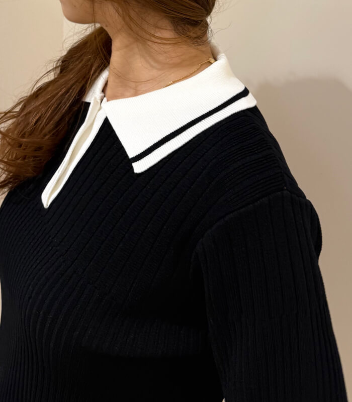 【MoNiLE】変形リブポロ衿ニット★40248