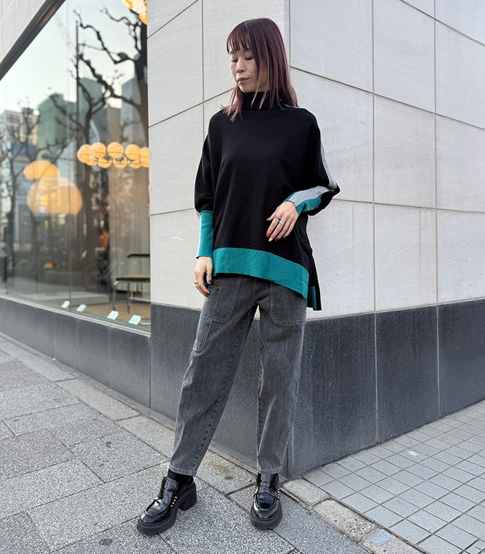 【TOLNERA】ブロック切替ドルマンタートルネックニット★T56066