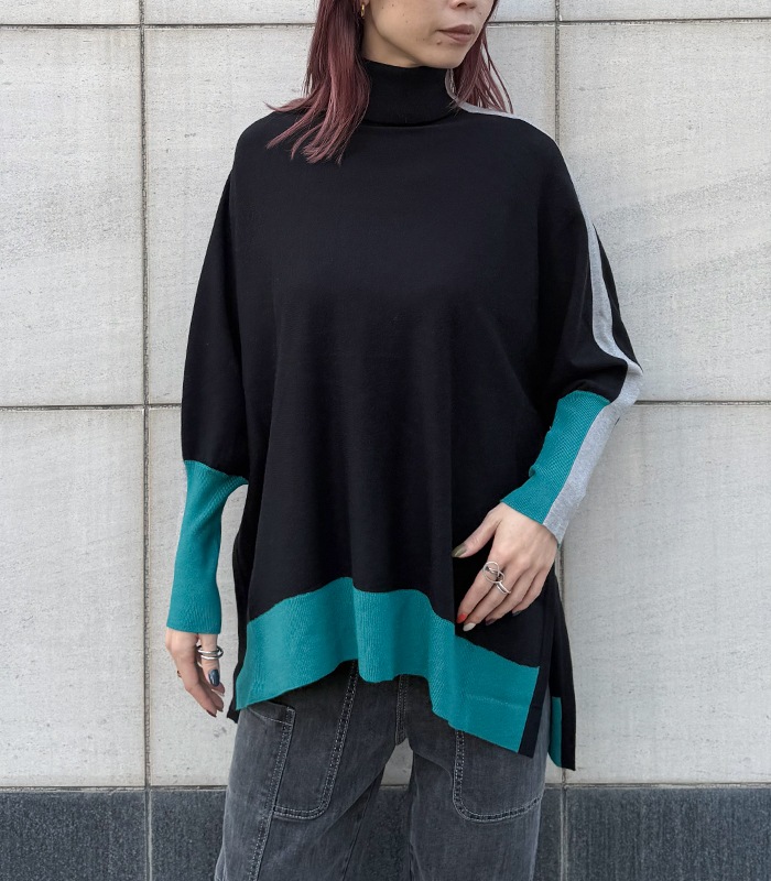 【TOLNERA】ブロック切替ドルマンタートルネックニット★T56066