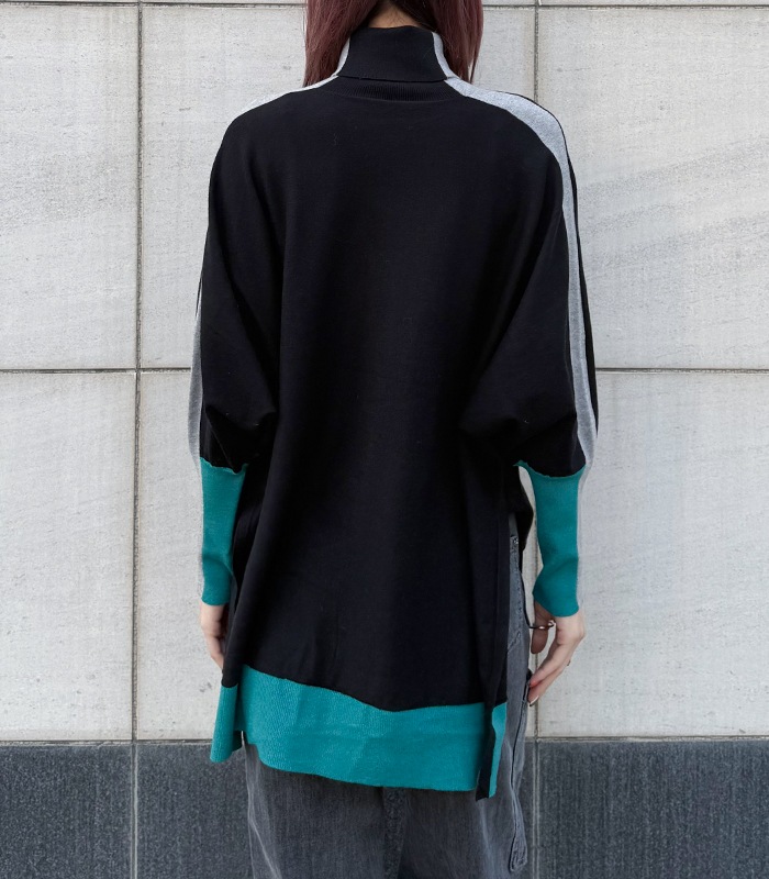 【TOLNERA】ブロック切替ドルマンタートルネックニット★T56066