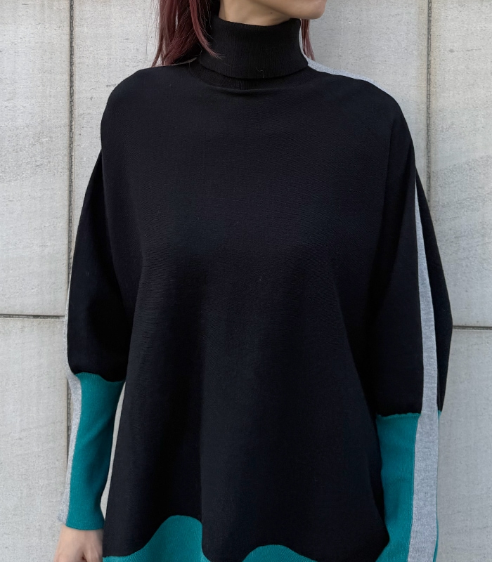 【TOLNERA】ブロック切替ドルマンタートルネックニット★T56066