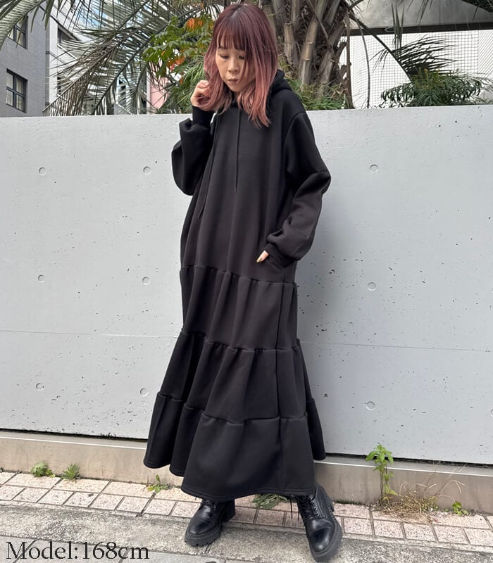 SALE】【DESERT ROSE】裏起毛ティアードフーディースェットワンピース