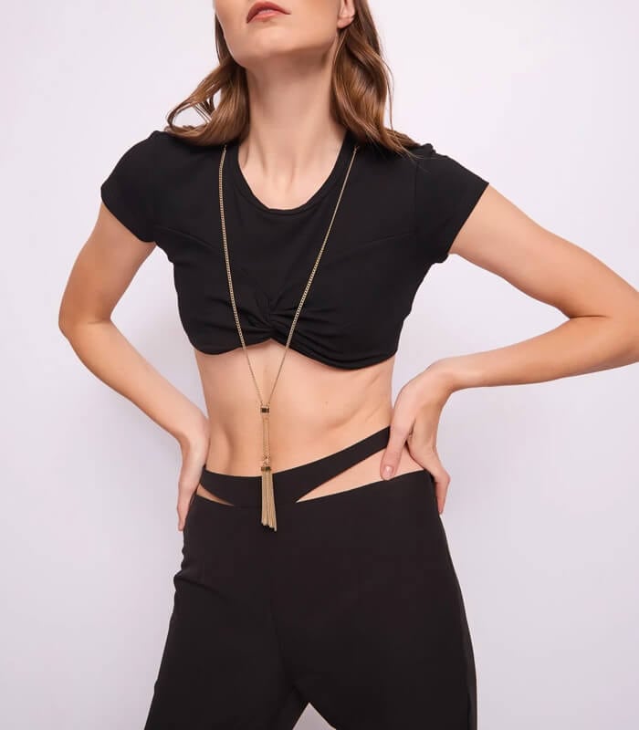 SALE】【GAUDi】フリンジネックレス付スーパークロップドTシャツ