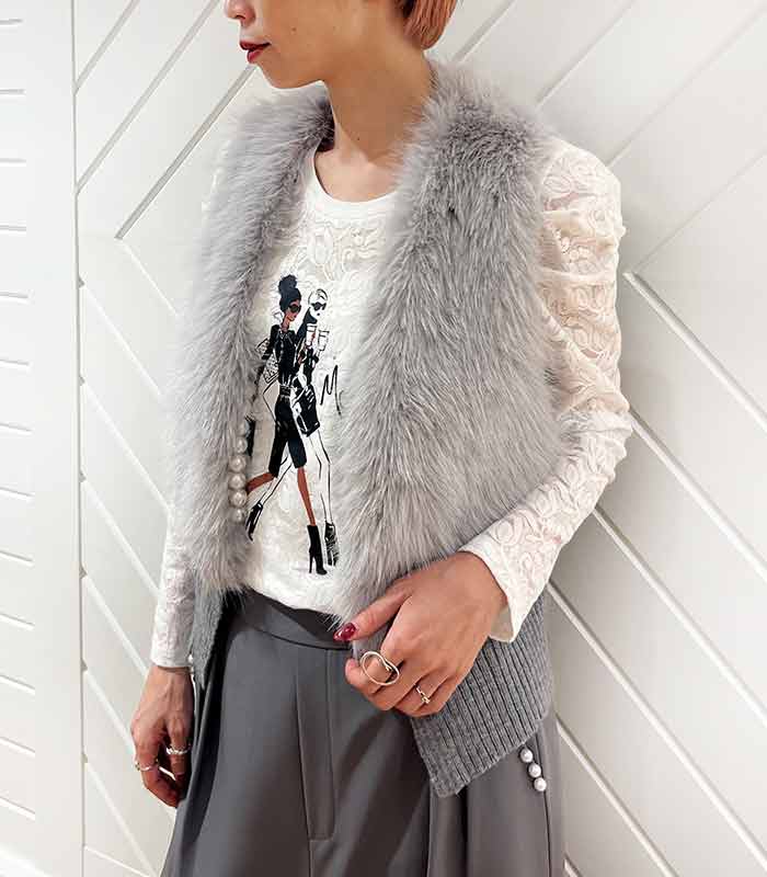 【GALENA】パール釦ショートファーベスト★☆70052-5101