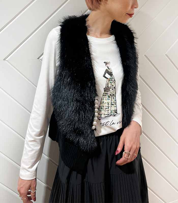 GALENA】パール釦ショートファーベスト70052-5101 | WEAR,アウター