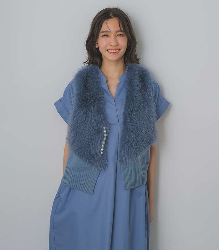 【GALENA】パール釦ショートファーベスト★☆70052-5101