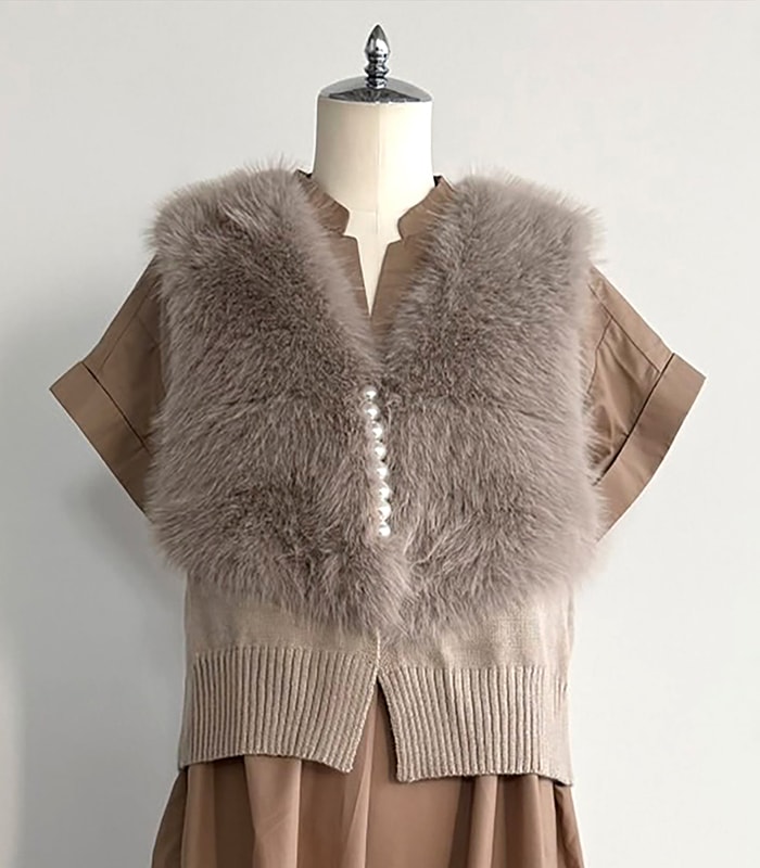 GALENA】パール釦ショートファーベスト70052-5101 | WEAR,アウター