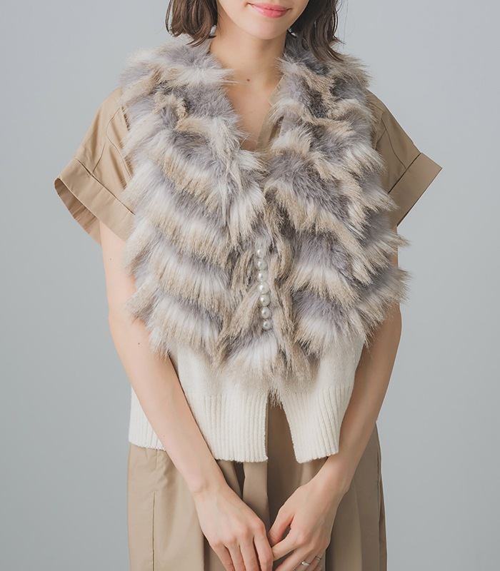 【GALENA】パール釦ショートファーベスト★☆70052-5101