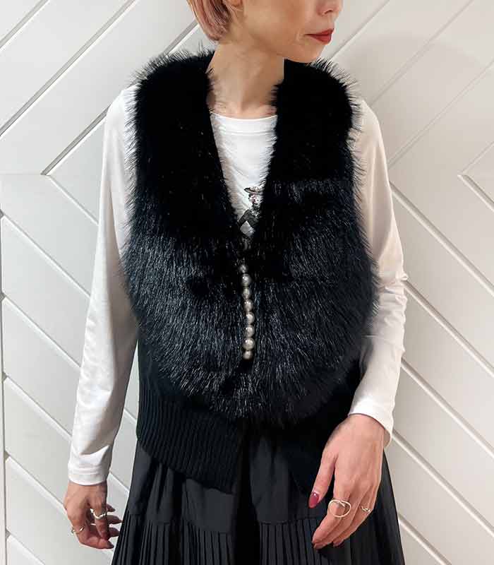 GALENA】パール釦ショートファーベスト70052-5101 | WEAR,アウター