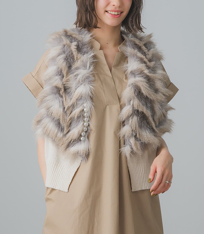 【GALENA】パール釦ショートファーベスト★☆70052-5101