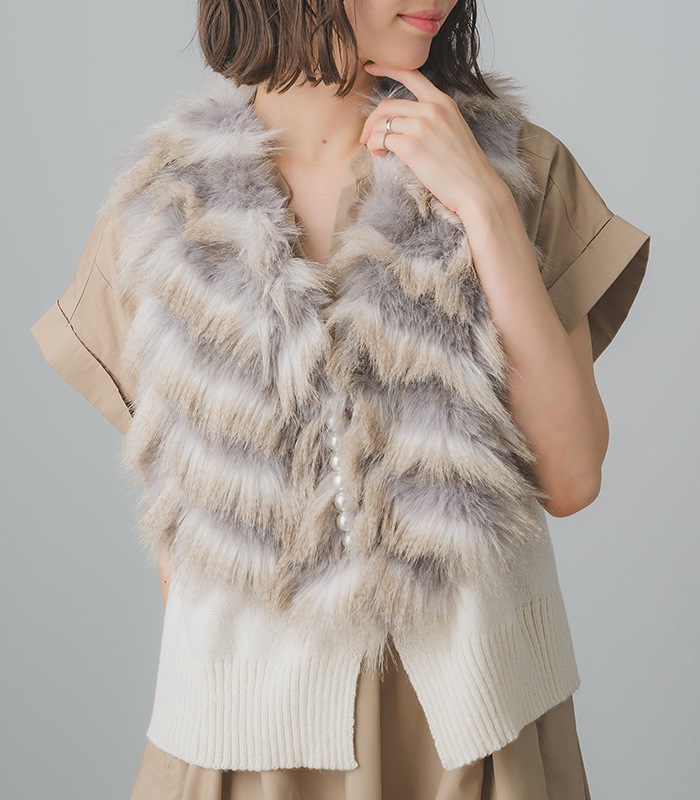 【GALENA】パール釦ショートファーベスト★☆70052-5101