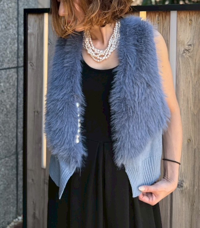 【GALENA】パール釦ショートファーベスト★☆70052-5101