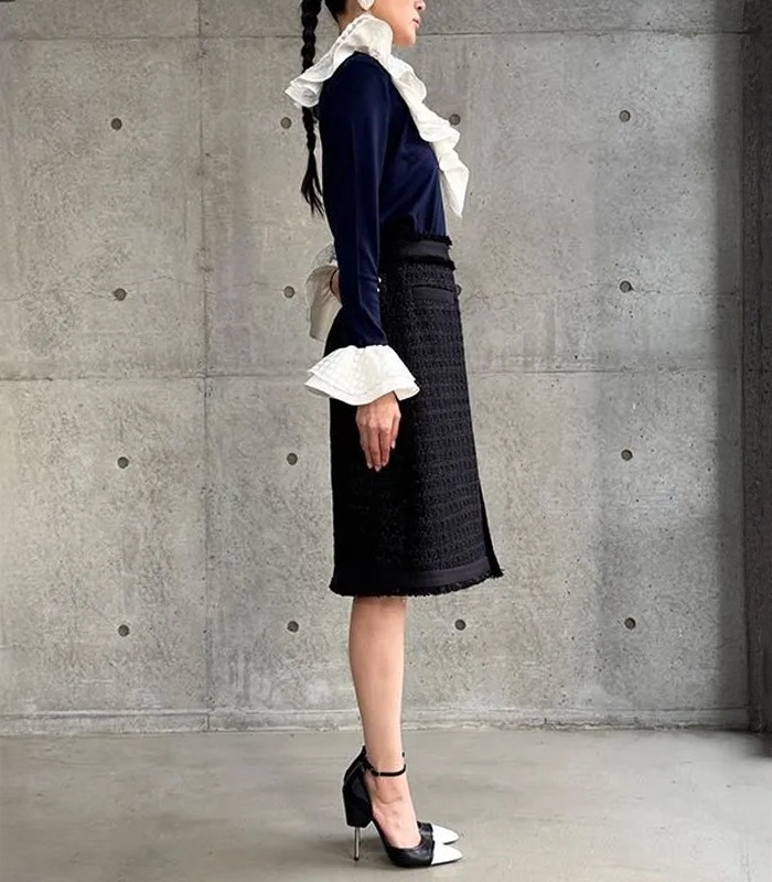 【Adonisis】シアードットフリルジャージーTOP★☆250320