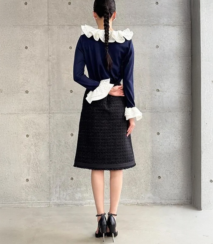 【Adonisis】シアードットフリルジャージーTOP★☆250320