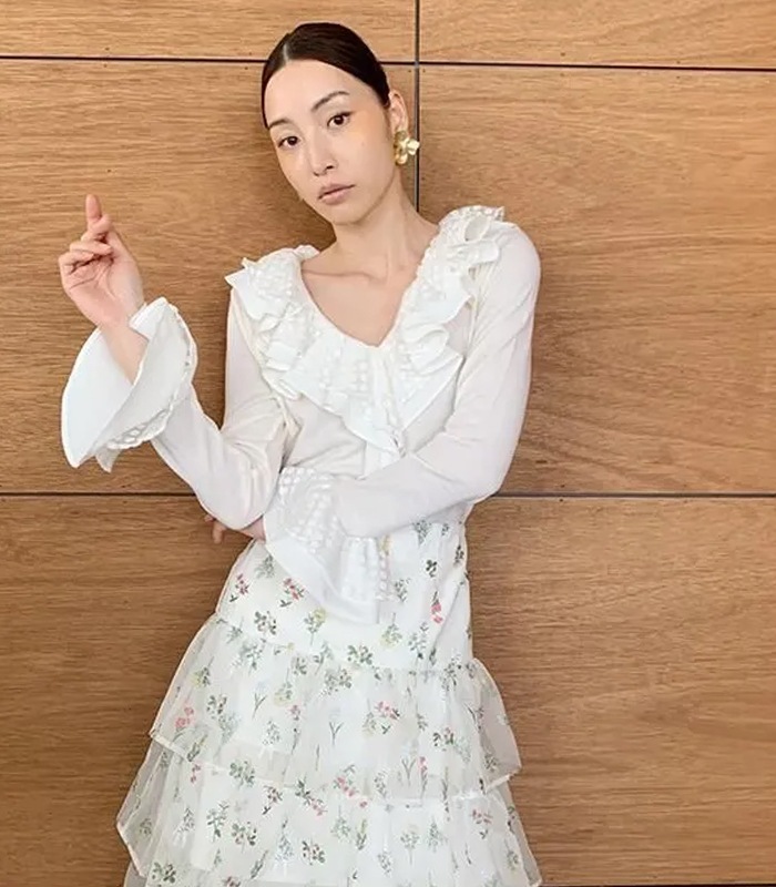 【Adonisis】シアードットフリルジャージーTOP★☆250320