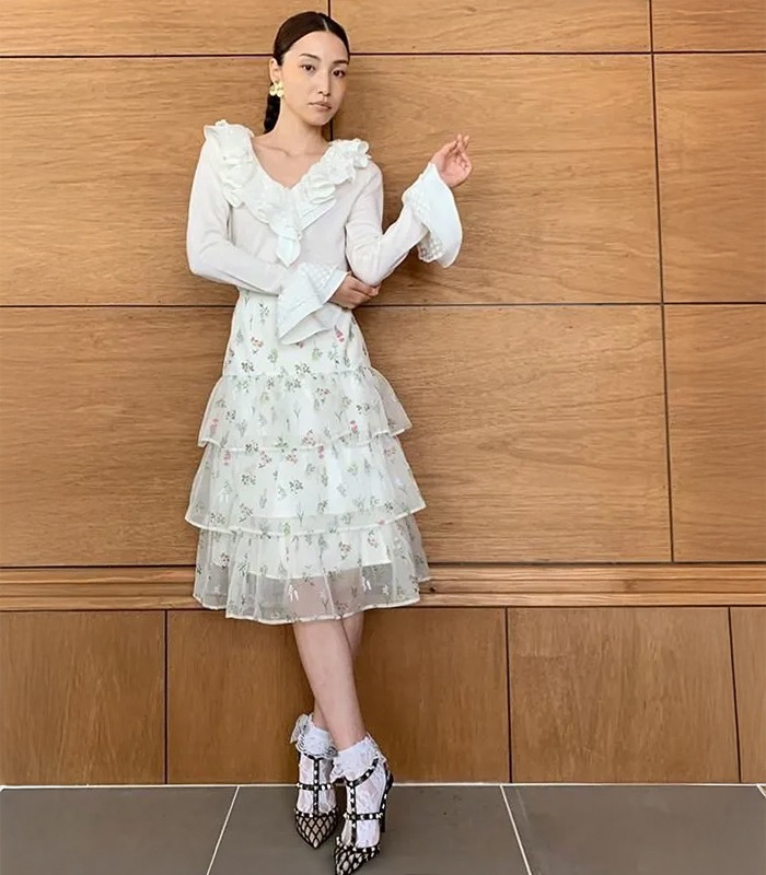 【Adonisis】シアードットフリルジャージーTOP★☆250320