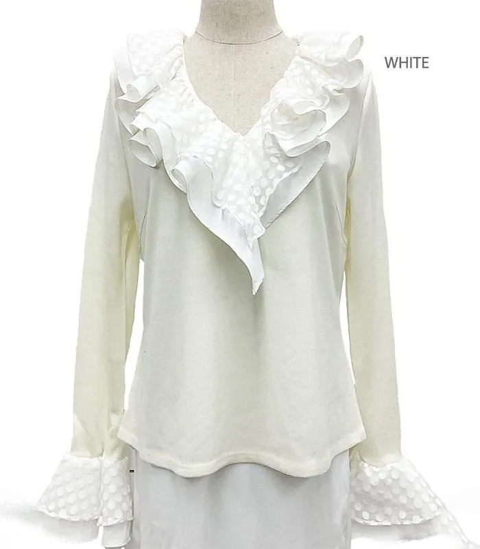 【Adonisis】シアードットフリルジャージーTOP★☆250320