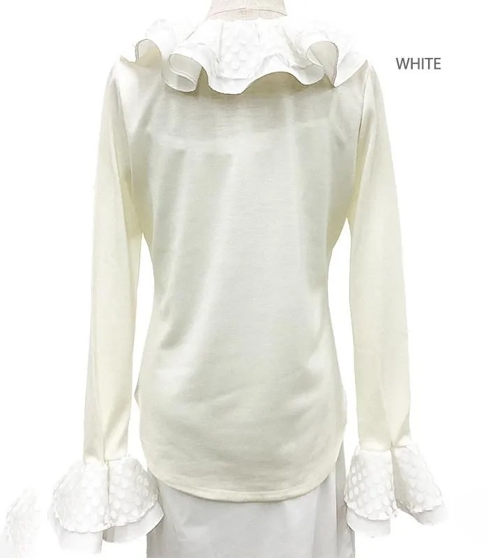 【Adonisis】シアードットフリルジャージーTOP★☆250320