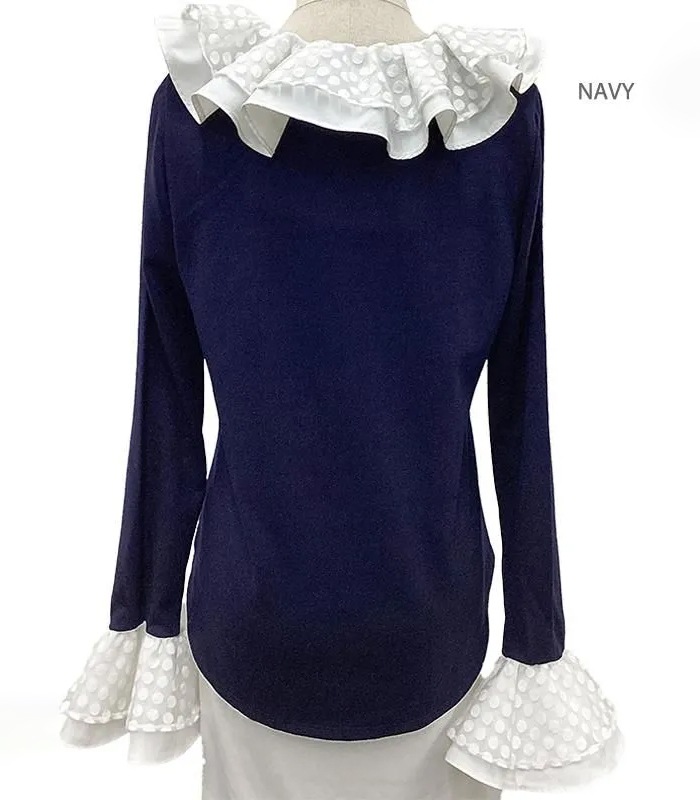 【Adonisis】シアードットフリルジャージーTOP★☆250320